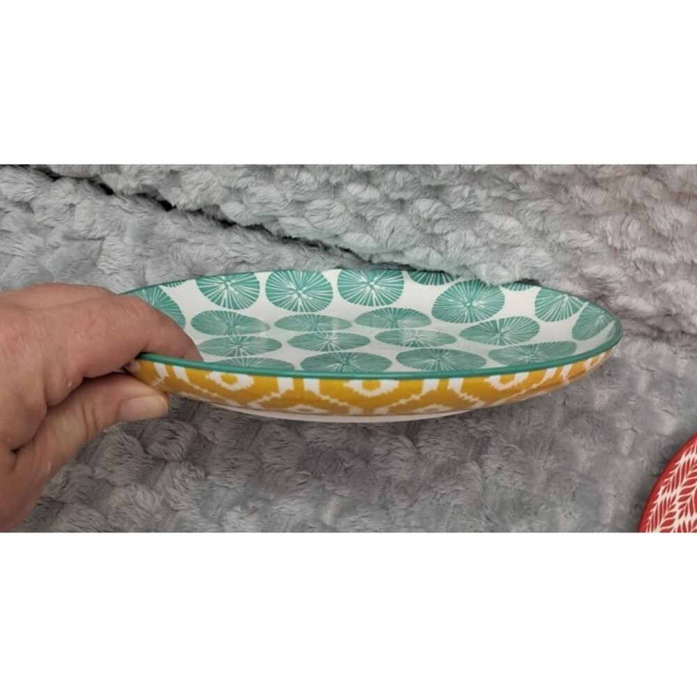 Set 4 Selamica Porcelain Salad Plates 8" Colorful Geometric Ceramic Dinnerware - Picture 2 of 15
